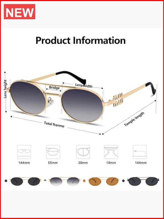 Retro Oval 90s Metal Sunglasses UV400 Protection Lightweight Vintage Sunnies